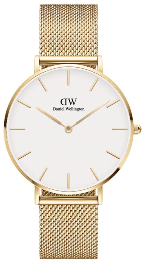 Daniel Wellington Classic Petite Evergold White Dial Gold Mesh Bracelet Watch For Women - DW00100346