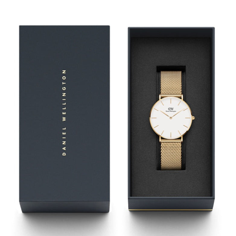 Daniel Wellington Classic Petite Evergold White Dial Gold Mesh Bracelet Watch For Women - DW00100346