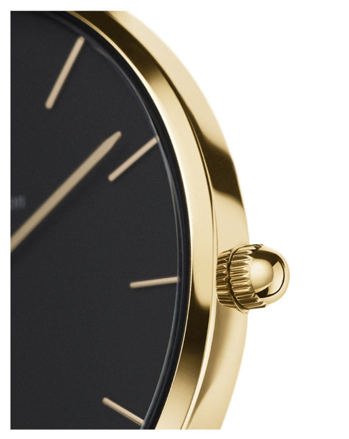 Daniel Wellington Classic Petite Black Dial Gold Mesh Bracelet Watch For Women - DW00100347