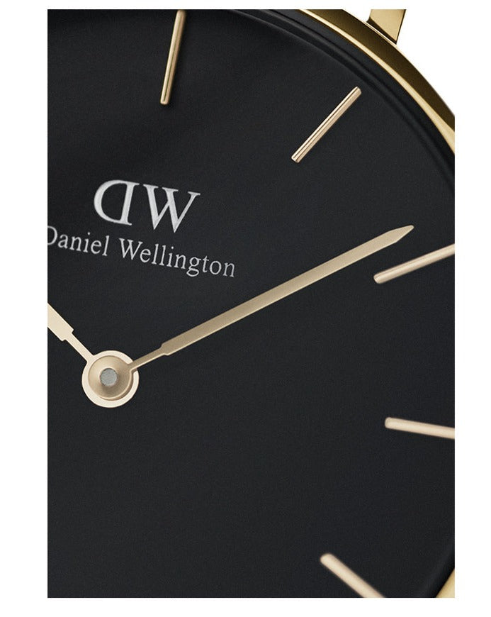Daniel Wellington Classic Petite Black Dial Gold Mesh Bracelet Watch For Women - DW00100347