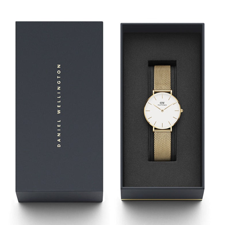 Daniel Wellington Classic Petite White Dial Gold Mesh Bracelet Watch For Women - DW00100348