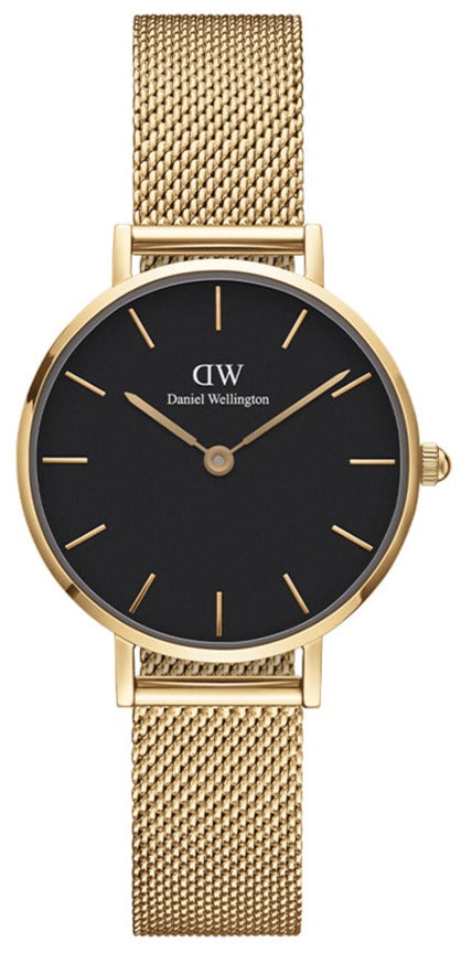 Daniel Wellington Classic Petite Evergold Black Dial Gold Mesh Bracelet Watch For Women - DW00100349