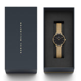 Daniel Wellington Classic Petite Evergold Black Dial Gold Mesh Bracelet Watch For Women - DW00100349