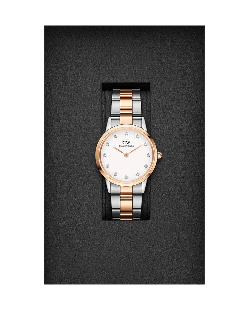 Daniel Wellington Iconic Link Lumine 28mm Rose Gold Silver White Watch For Womens - DW00100358