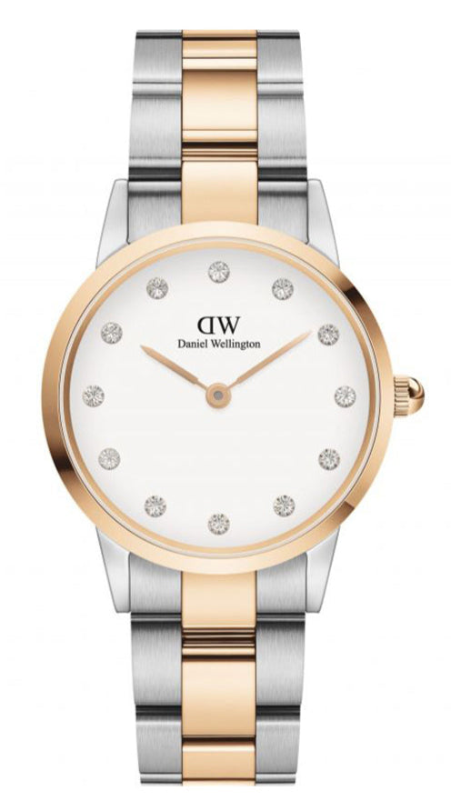 Daniel Wellington Iconic Link White Dial Two Tone Steel Strap Watch For Women - DW00100358