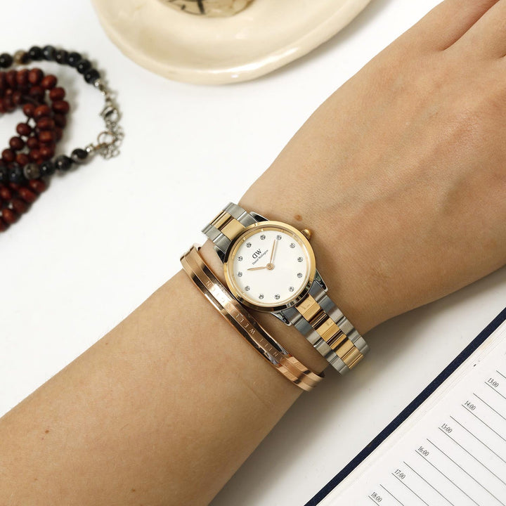 Daniel Wellington Iconic Link White Dial Two Tone Steel Strap Watch For Women - DW00100359