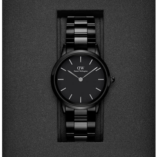 Daniel Wellington Iconic Link Ceramic Black Dial Black Steel Strap Watch For Women - DW00100414