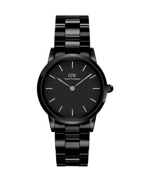 Daniel Wellington Iconic Link Ceramic Black Dial Black Steel Strap Watch For Women - DW00100415