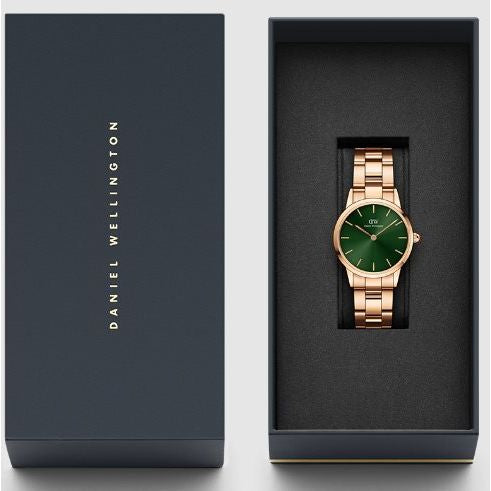 Daniel Wellington Iconic Link Emerald Green Dial Rose Gold Steel Strap Watch For Women - DW00100421