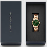 Daniel Wellington Iconic Link Emerald Green Dial Rose Gold Steel Strap Watch For Women - DW00100421
