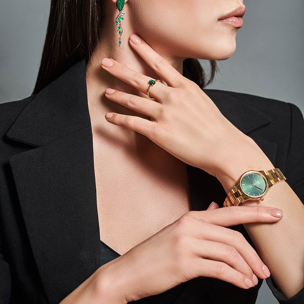 Daniel Wellington Iconic Link Emerald Green Dial Rose Gold Steel Strap Watch For Women - DW00100421