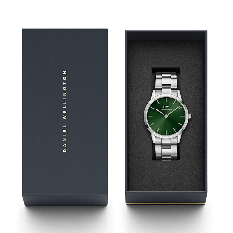 Daniel Wellington Iconic Link Emerald Green Dial Silver Steel Strap Watch For Men - DW00100427