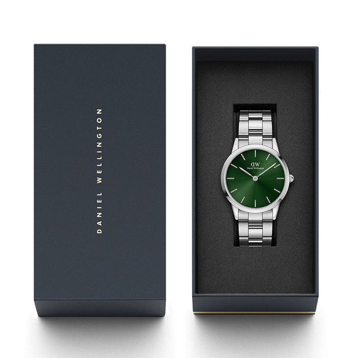 Daniel Wellington Iconic Link Emerald Green Dial Silver Steel Strap Watch For Men - DW00100427