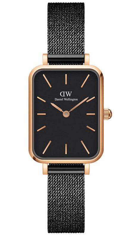 Daniel Wellington Quadro Ashfield Black Dial Black Mesh Strap Watch For Women - DW00100433