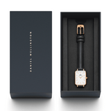 Daniel Wellington Quadro White Dial Black Leather Strap Watch For Women - DW00100434