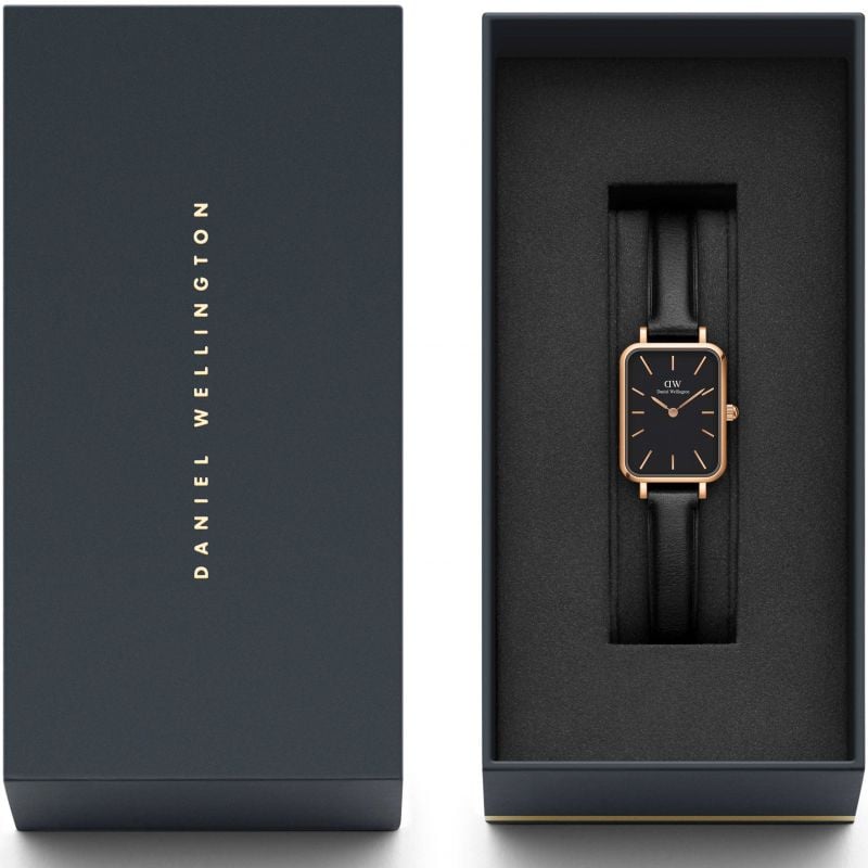 Daniel Wellington Quadro Sheffield Black Dial Black Leather Strap Watch For Women - DW00100435