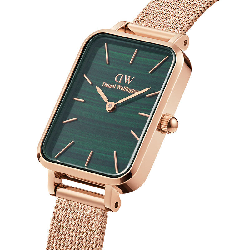 Daniel Wellington Quadro Melrose Green Dial Rose Gold Mesh Strap Watch For Women - DW00100437