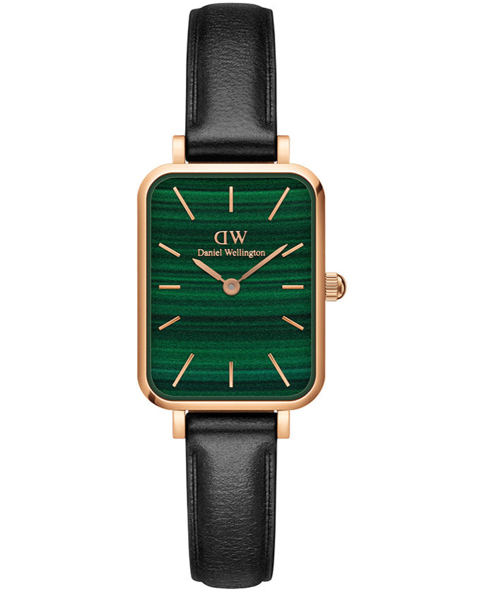 Daniel Wellington Quadro Pressed Sheffield Green Dial Black Leather Strap Watch For Women - DW00100439