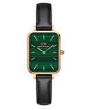 Daniel Wellington Quadro Pressed Sheffield Green Dial Black Leather Strap Watch For Women - DW00100439