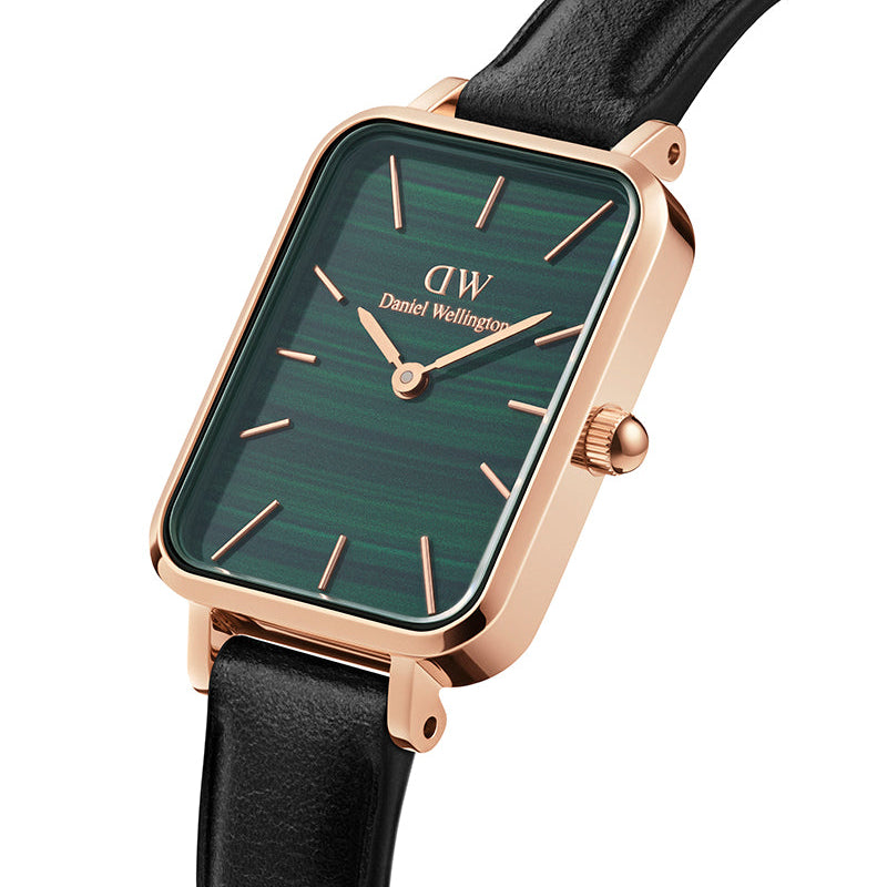 Daniel Wellington Quadro Pressed Sheffield Green Dial Black Leather Strap Watch For Women - DW00100439