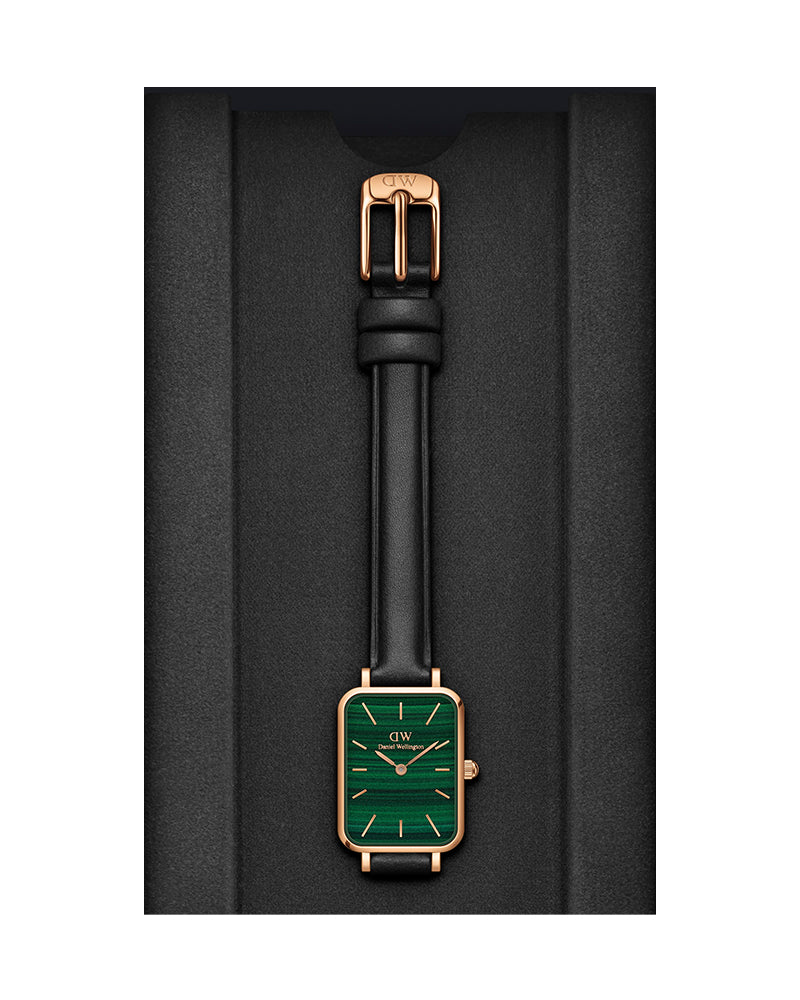 Daniel Wellington Quadro Pressed Sheffield Green Dial Black Leather Strap Watch For Women - DW00100439