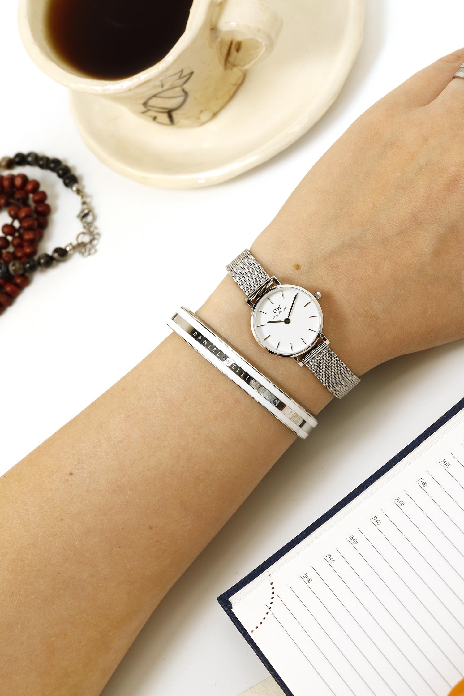 Daniel Wellington Classic Petite Sterling White Dial Silver Mesh Bracelet Watch for Women - DW00100442