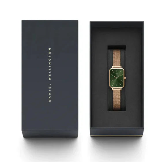 Daniel Wellington Pressed Melrose Emerald Green Rose Gold Mesh Strap Watch For Women - DW00100445