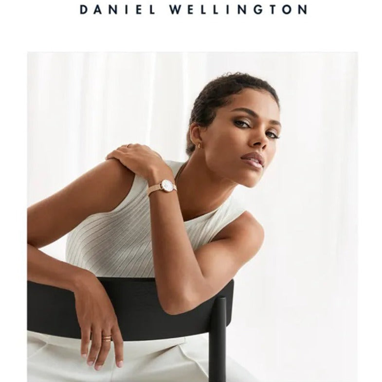 Daniel Wellington Petite Pressed Melrose White Dial Gold Mesh Bracelet Watch For Women - DW00100447