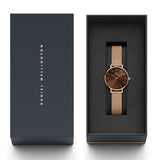 Daniel Wellington Petite Amber Brown Dial Gold Mesh Strap Watch For Women - DW00100476