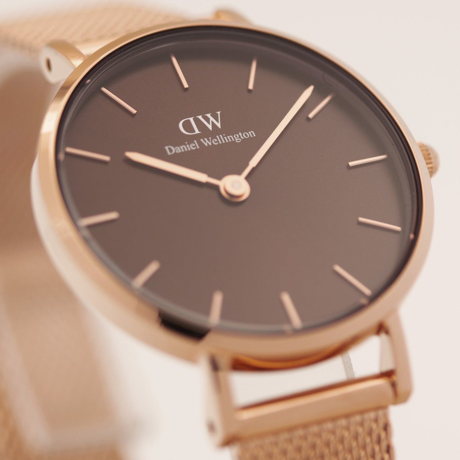 Daniel Wellington Petite Amber Brown Dial Gold Mesh Strap Watch For Women - DW00100476