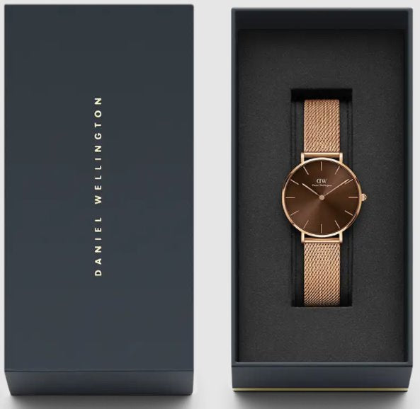 Daniel Wellington Petite Melrose Brown Dial Rose Gold Mesh Strap Watch For Women - DW00100477