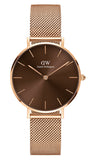 Daniel Wellington Petite Melrose Brown Dial Rose Gold Mesh Strap Watch For Women - DW00100477