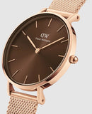 Daniel Wellington Petite Melrose Brown Dial Rose Gold Mesh Strap Watch For Women - DW00100477