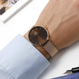 Daniel Wellington Petite Amber Brown Dial Rose Gold Mesh Strap Watch for Women - DW00100478