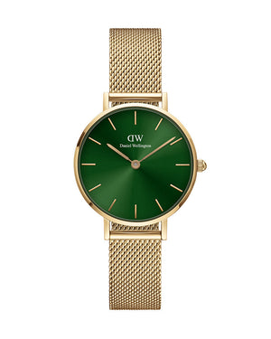Daniel Wellington Petite Emerald Green Dial Gold Mesh Strap Watch For Women - DW00100479