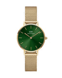 Daniel Wellington Petite Emerald Green Dial Gold Mesh Strap Watch For Women - DW00100479