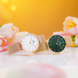 Daniel Wellington Petite Emerald Green Dial Gold Mesh Strap Watch For Women - DW00100480
