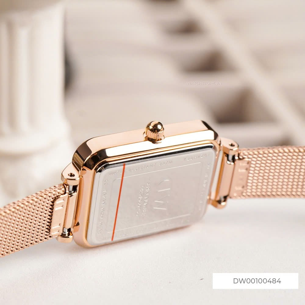 Daniel Wellington Quadro Unitone Rose Gold Dial Rose Gold Mesh Strap Watch For Women - DW00100484