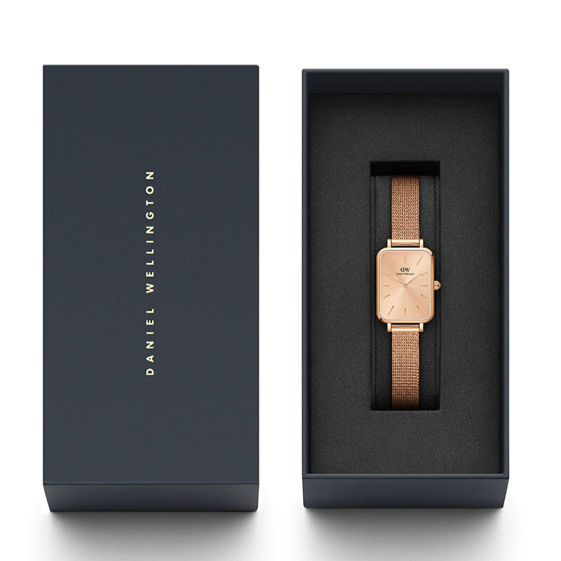 Daniel Wellington Quadro Unitone Rose Gold Dial Rose Gold Mesh Strap Watch For Women - DW00100484