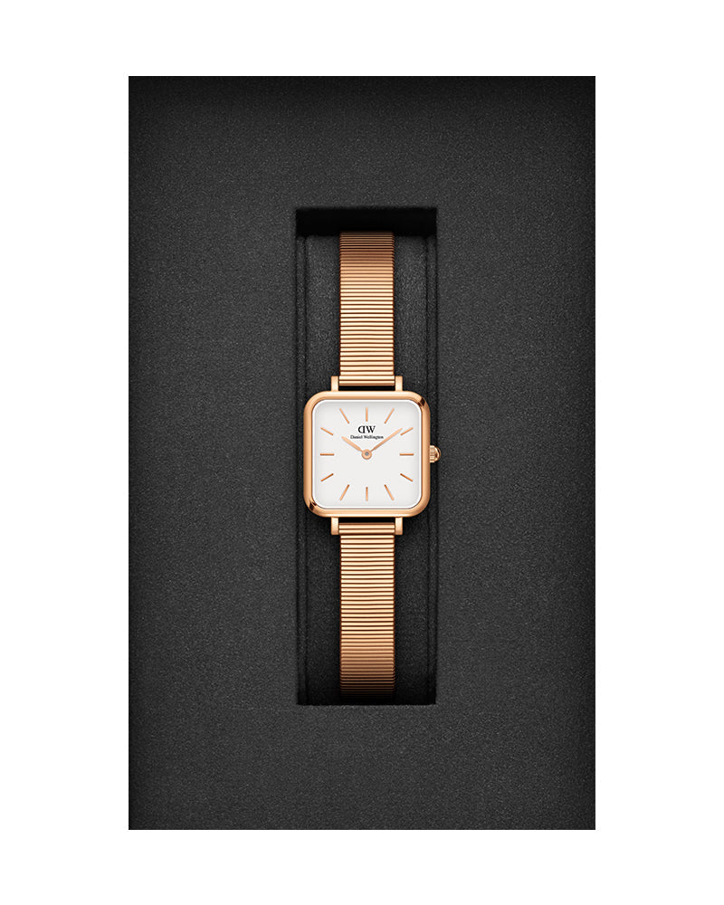 Daniel Wellington Quadro Studio White Dial Rose Gold Mesh Strap Watch For Women - DW00100517