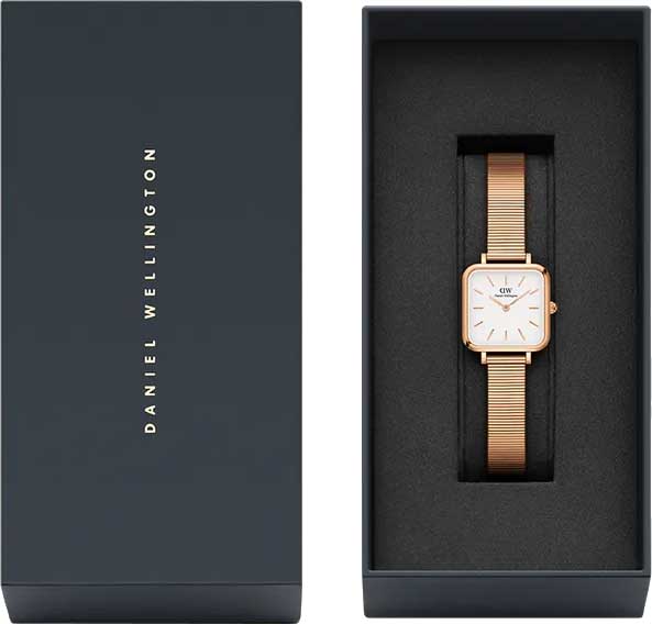 Daniel Wellington Quadro Studio White Dial Rose Gold Mesh Strap Watch For Women - DW00100517