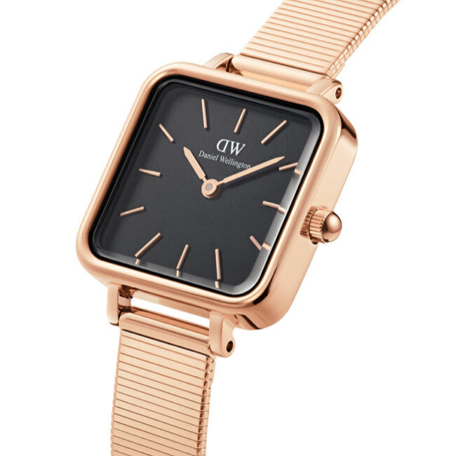 Daniel Wellington Quadro Studio Black Dial Rose Gold Mesh Strap Watch For Women - DW00100518