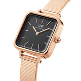 Daniel Wellington Quadro Studio Black Dial Rose Gold Mesh Strap Watch For Women - DW00100518