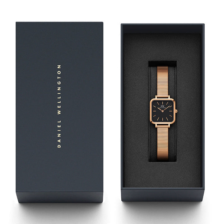 Daniel Wellington Quadro Studio Black Dial Rose Gold Mesh Strap Watch For Women - DW00100518