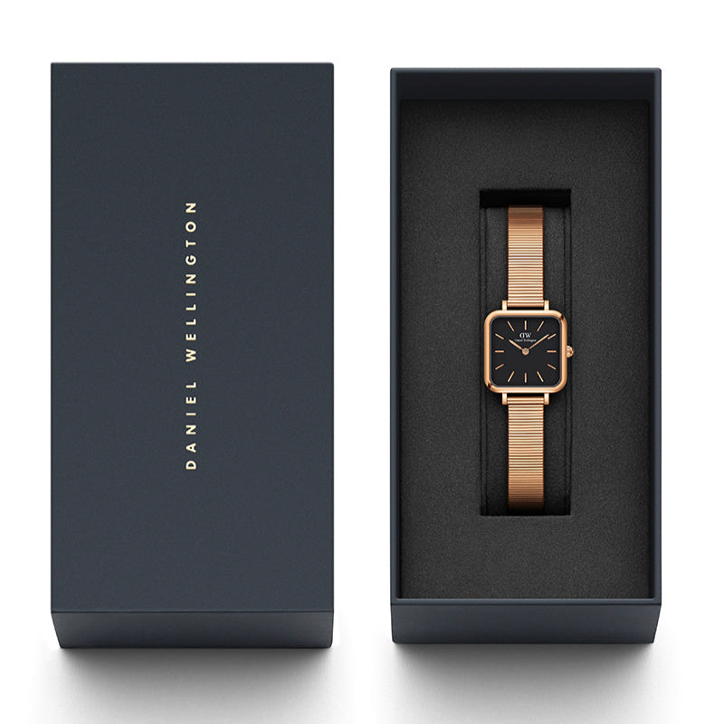 Daniel Wellington Quadro Studio Black Dial Rose Gold Mesh Strap Watch For Women - DW00100518