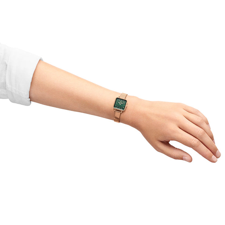 Daniel Wellington Quadro Green Dial Gold Stainless Steel Watch For Women - DW00100520