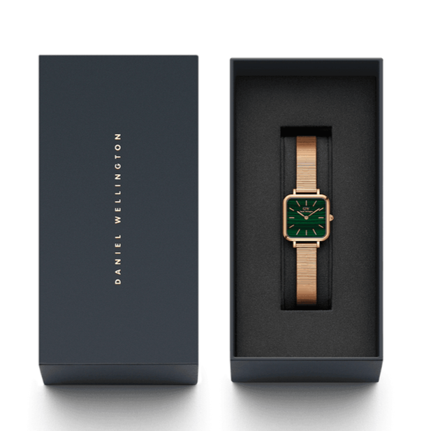 Daniel Wellington Quadro Green Dial Gold Stainless Steel Watch For Women - DW00100520