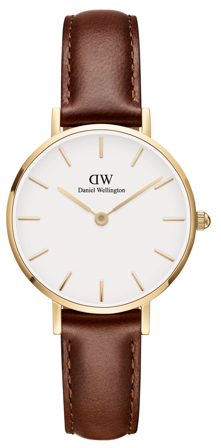 Daniel Wellington Classic Petite St Mawes White Dial Brown Leather Strap Watch For Women - DW00100231