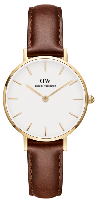 Daniel Wellington Classic Petite St Mawes White Dial Brown Leather Strap Watch For Women - DW00100231