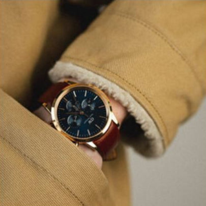 Daniel Wellington Iconic Chronograph Blue Dial Brown Leather Strap Watch For Men - DW00100639